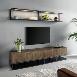 schuller tv meubel met regaalkasten uitgevoord in avola akoni wood